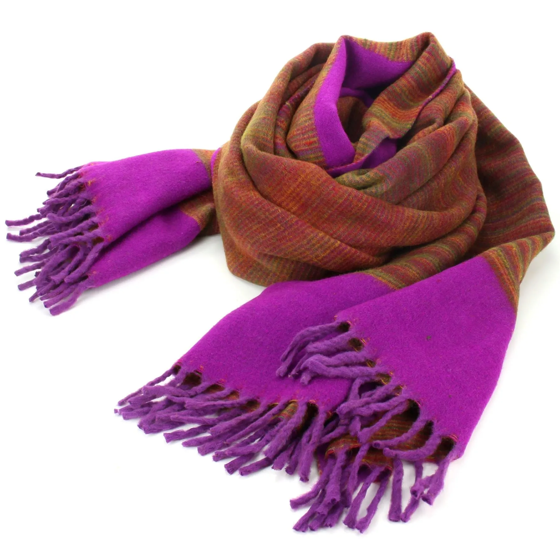 Tibetan Wool Blend Shawl Blanket - Plum with Sunset Reverse