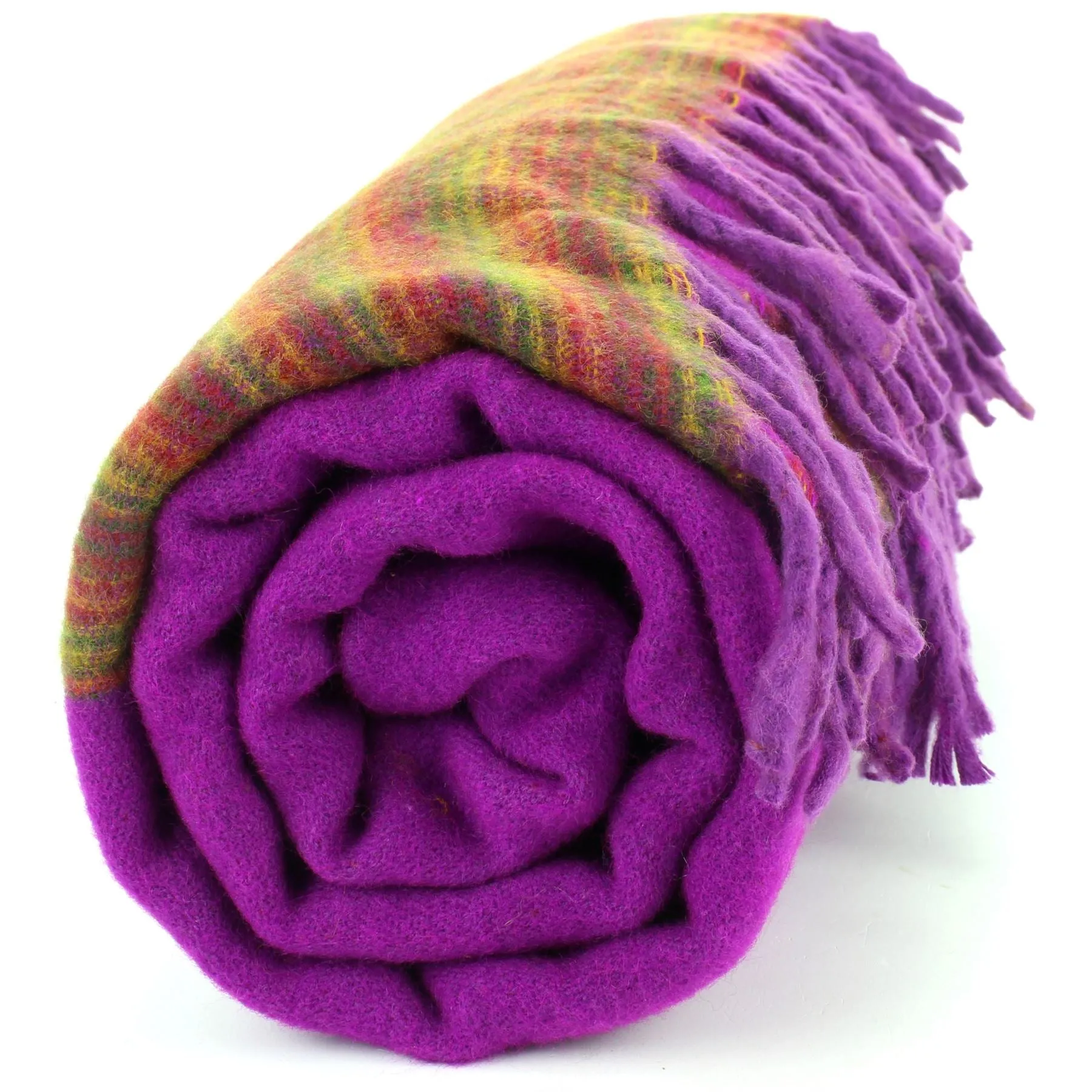 Tibetan Wool Blend Shawl Blanket - Plum with Sunset Reverse