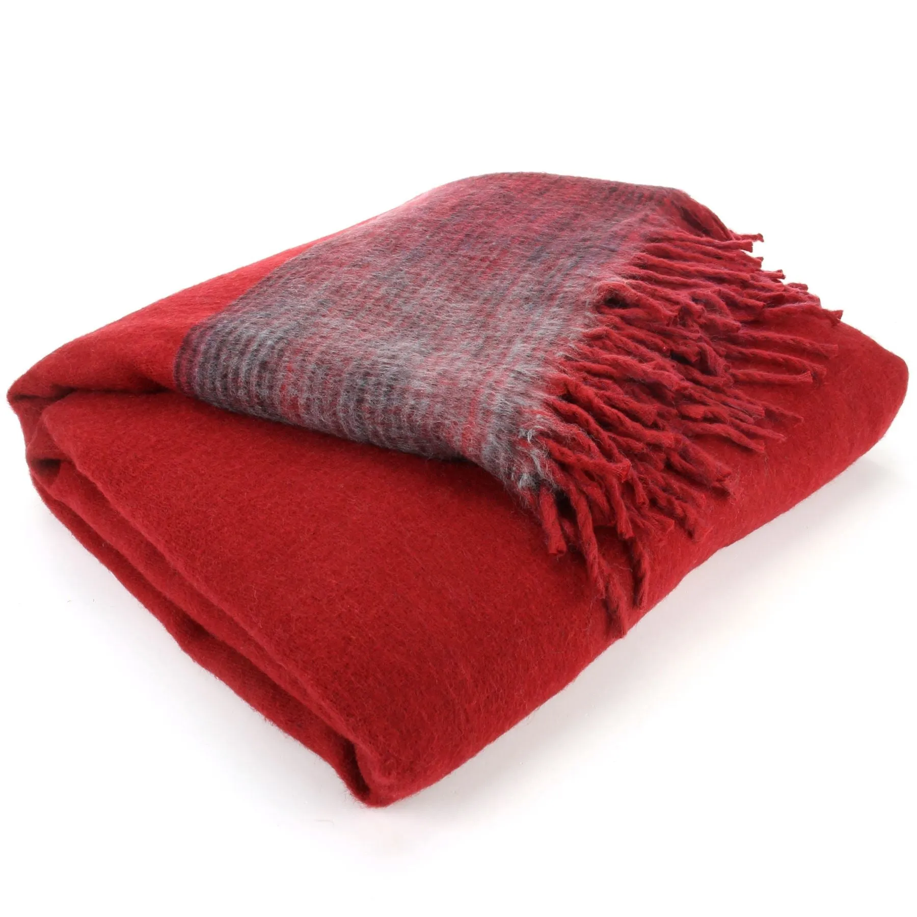 Tibetan Wool Blend Shawl Blanket - Red with Maroon & Grey Reverse