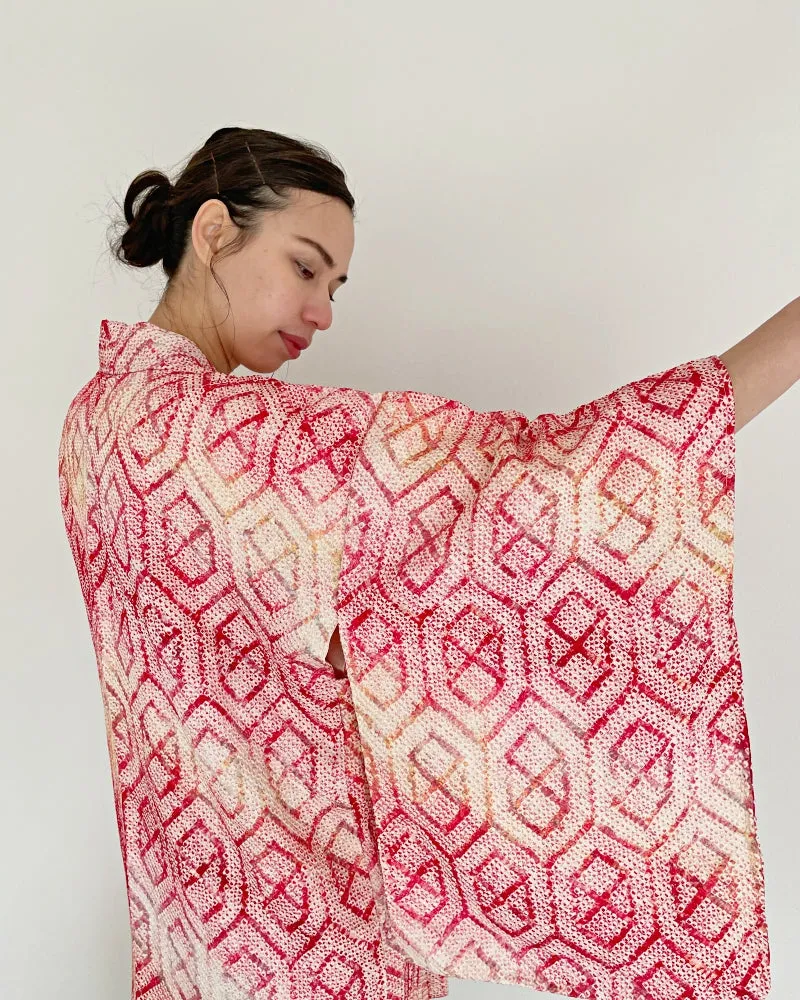 Tortoise blocked Shibori Haori Kimono Jacket