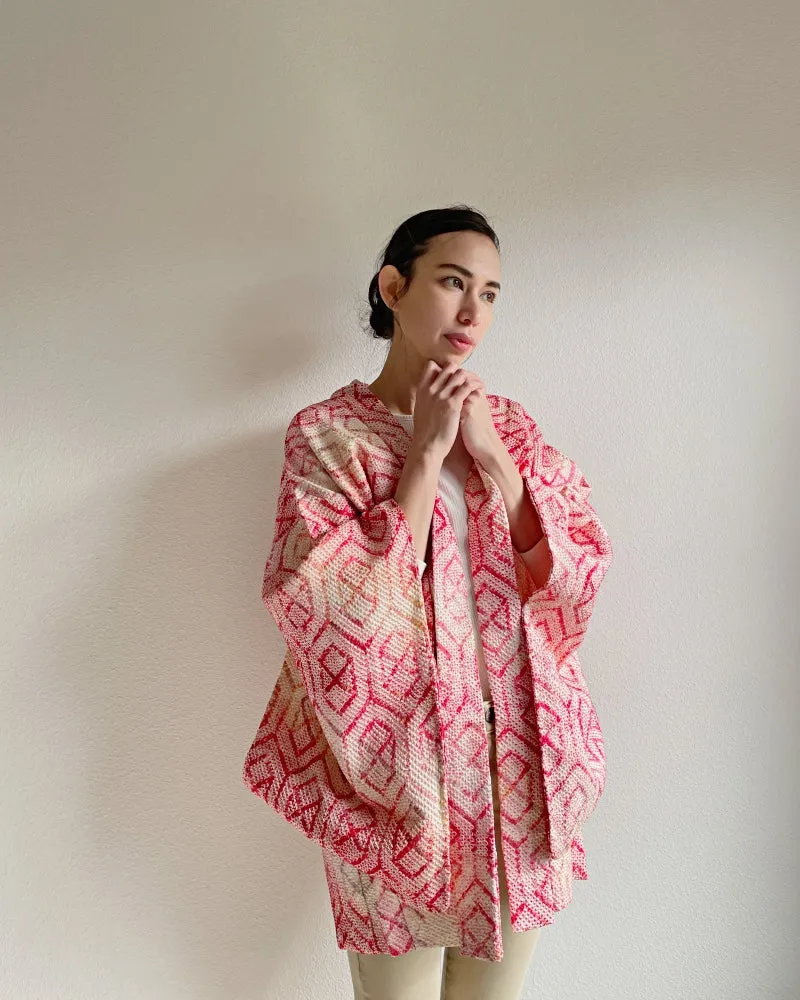 Tortoise blocked Shibori Haori Kimono Jacket