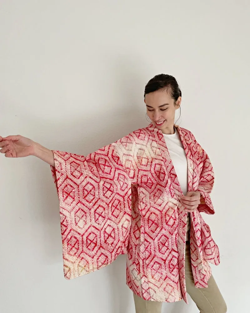 Tortoise blocked Shibori Haori Kimono Jacket