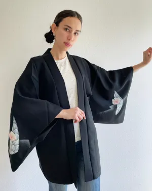 Traditional Flower Black Haori Kimono Jacket