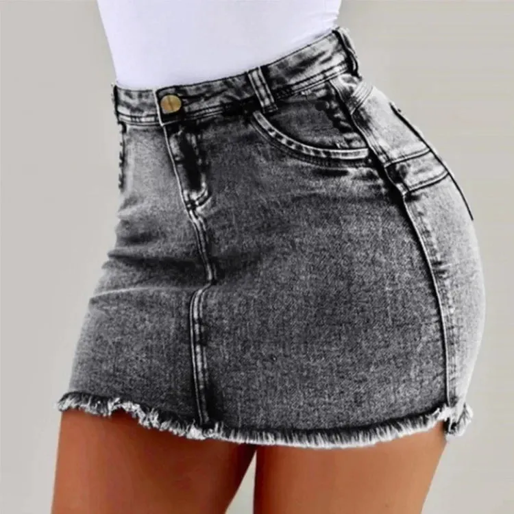 Trendy High Waisted Mini Denim Skirt