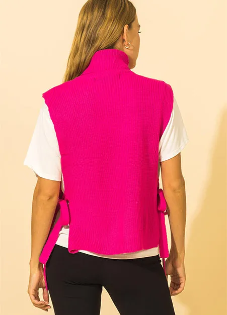 Turtle Neck Tie Side Sweater Vest