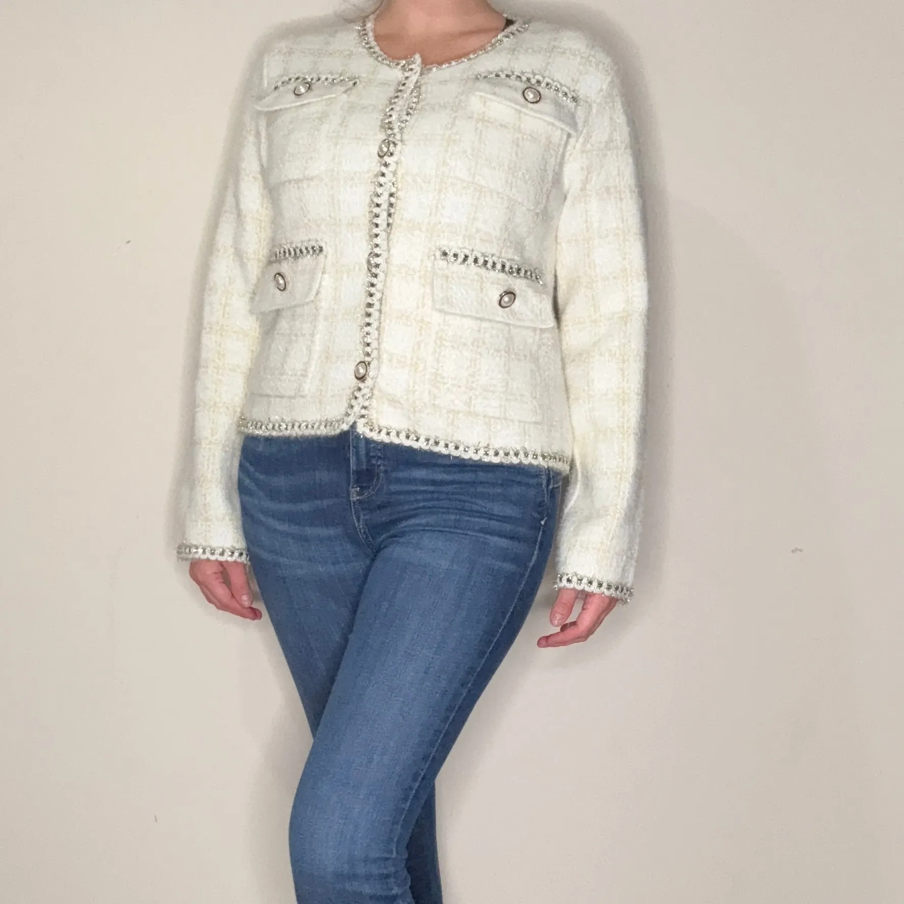 Tweed Effect Pearl Button Jacket (2 Colours)