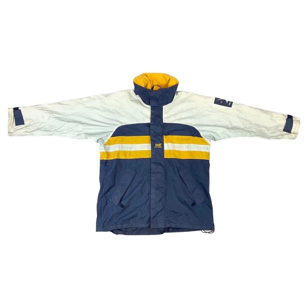 Vintage 90s White Navy Yellow Helly Hansen Waterproof Coat L