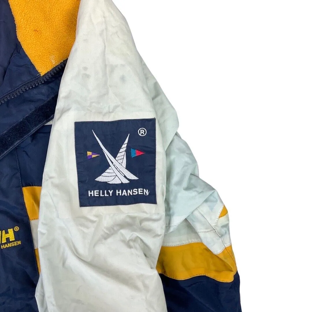 Vintage 90s White Navy Yellow Helly Hansen Waterproof Coat L