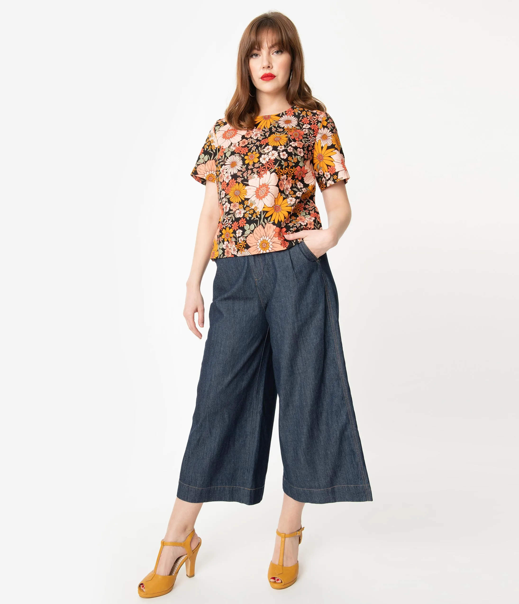 Vintage Style Dark Denim Thea Jean Culotte