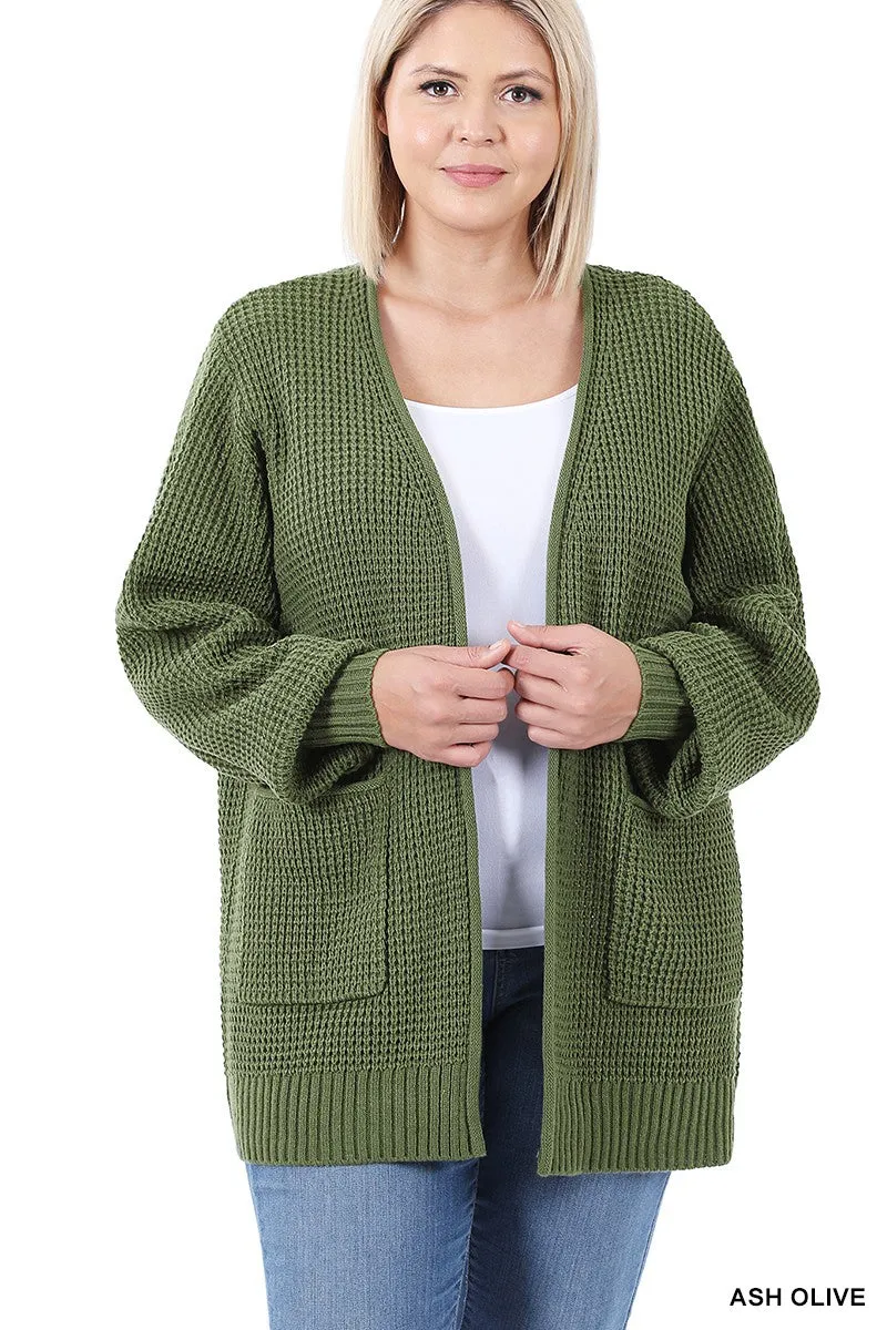 Waffle Cardigan Sweater PLUS