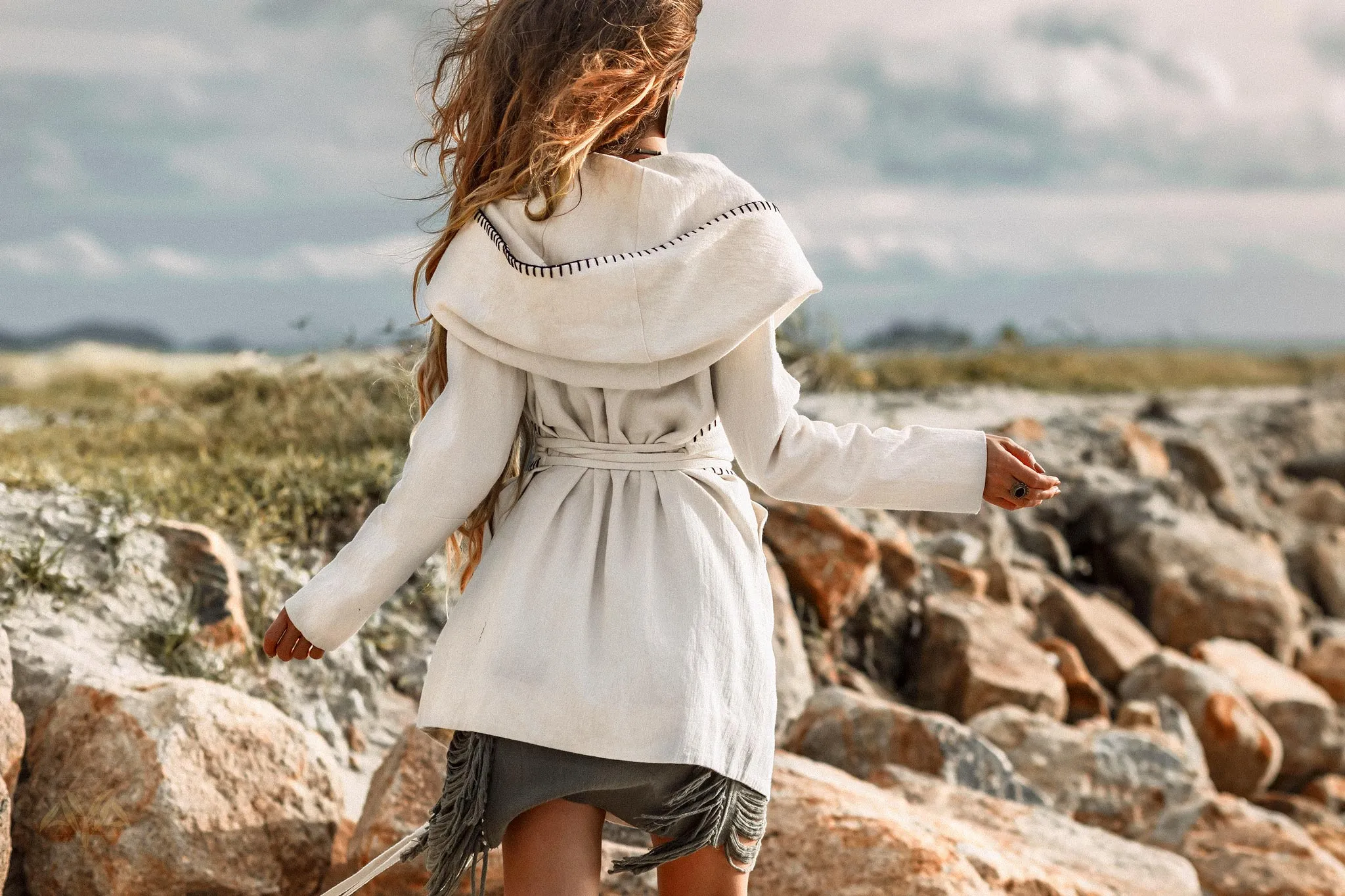 Warm Boho Hoody Cardigan for Women • Off-White Belted Wrap Cardigan