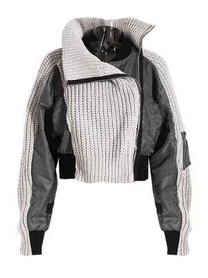 Wenkouban-Winter outfits Christmas Black Friday Lapel Side Zipper Patchwork Short Sweater Jacket