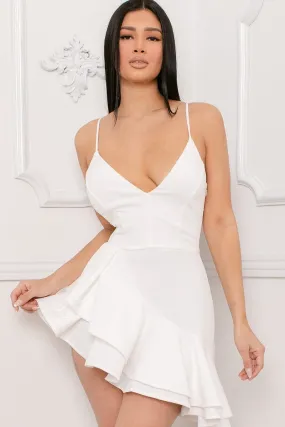 White Mini Ruffle Layer Cocktail Dress