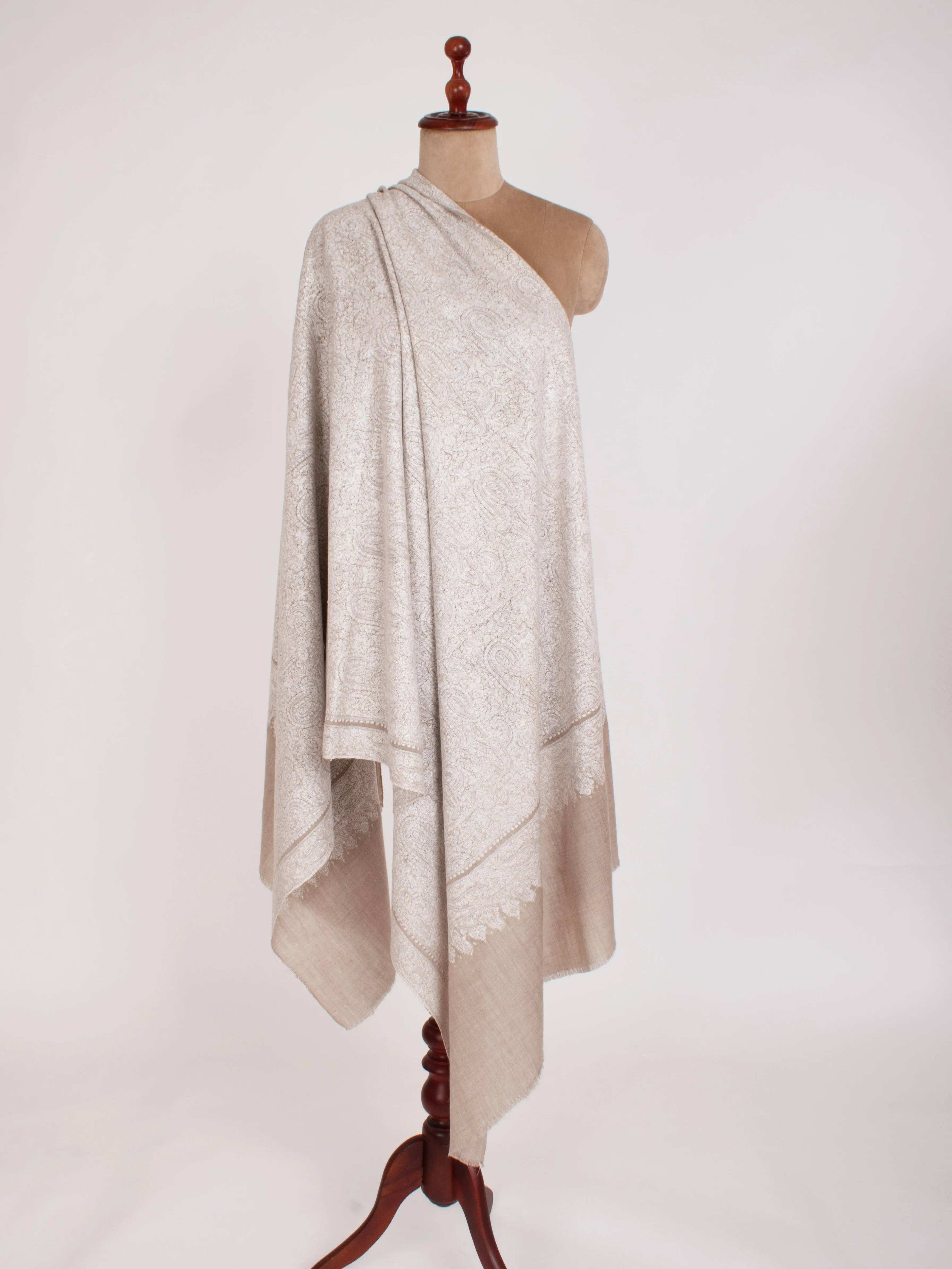 White on Grey Luxury Bridal Embroidered Pashmina Shawl