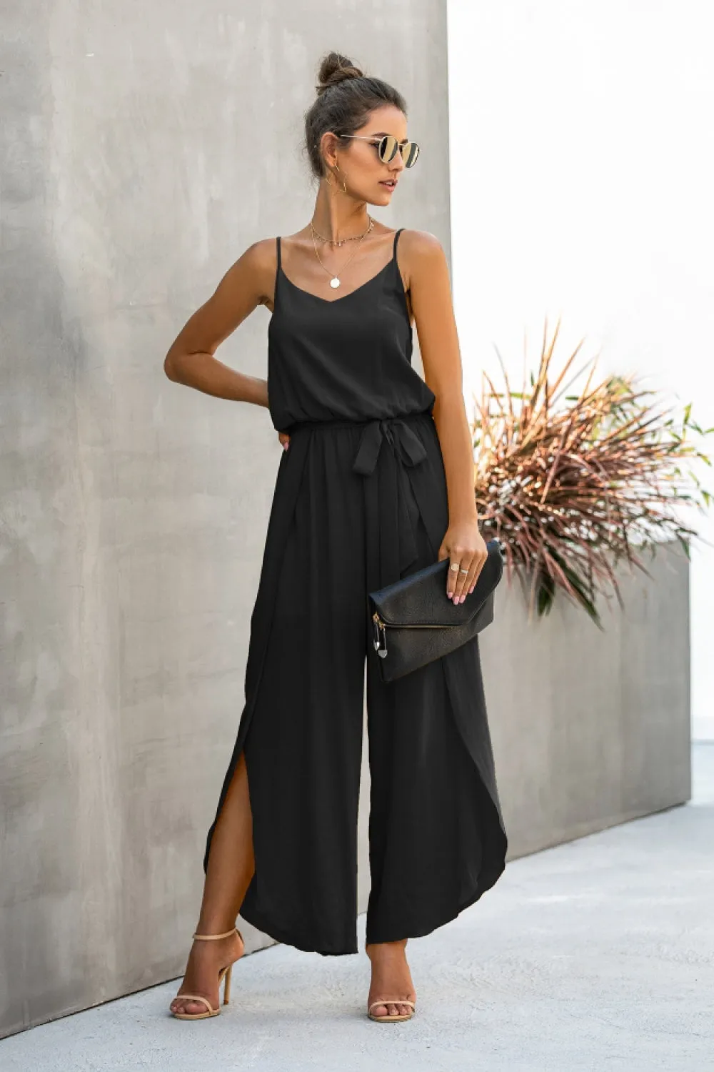 Wide Leg Side Split Jumpsuit