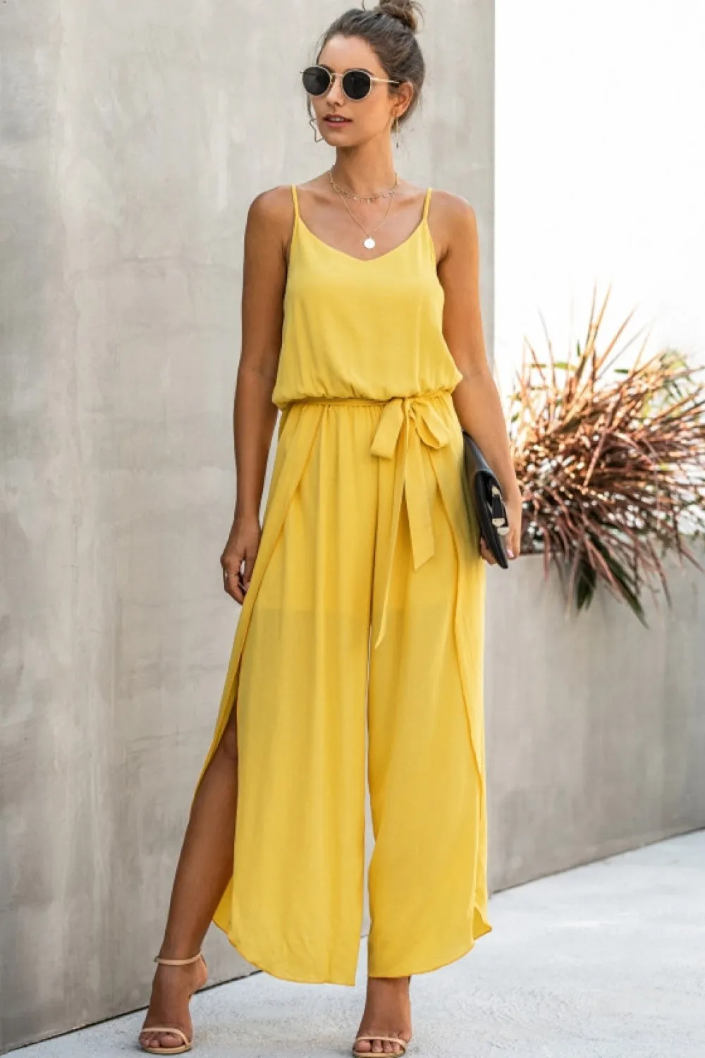 Wide Leg Side Split Jumpsuit