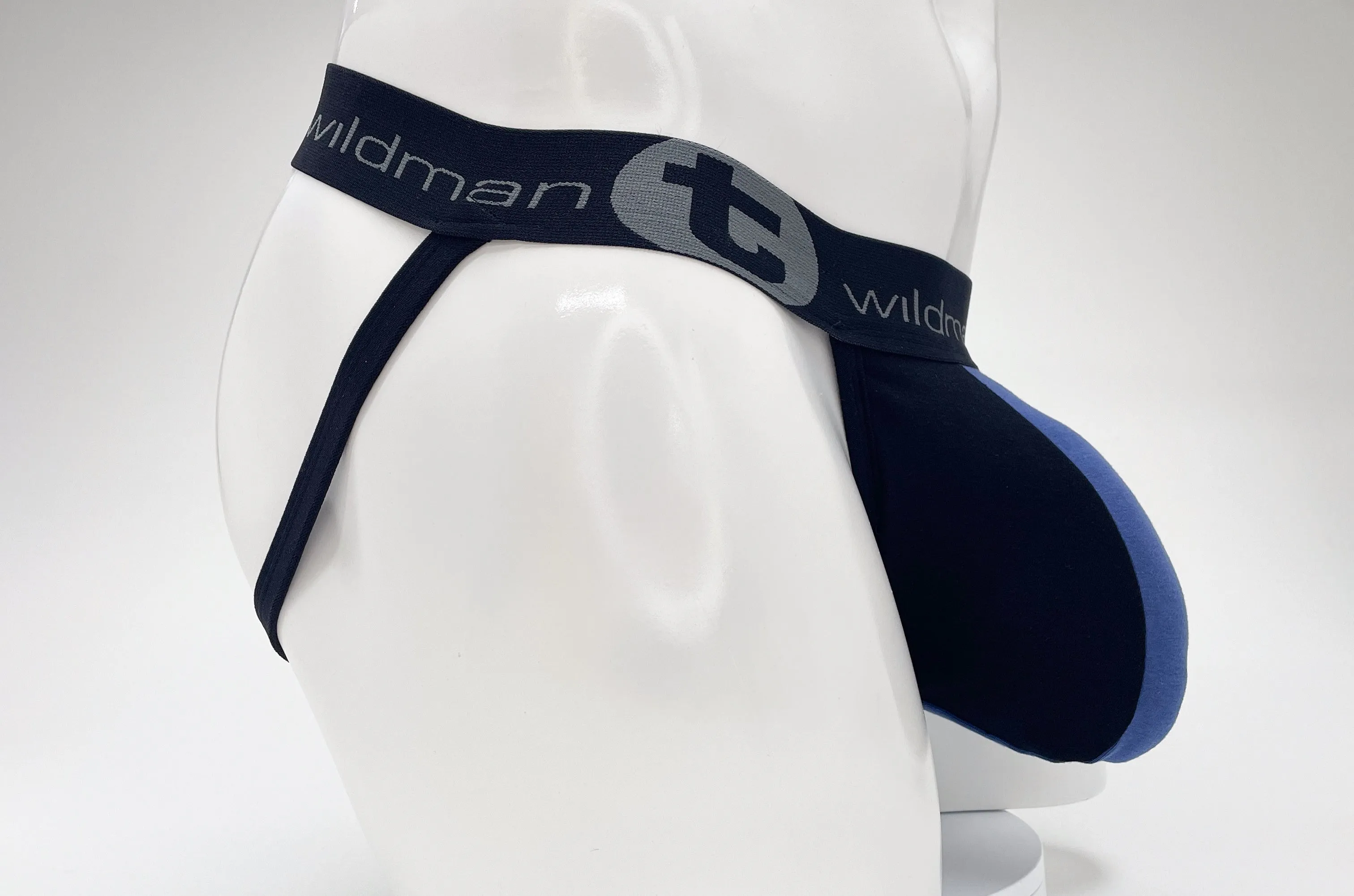 WildmanT Cotton Big Boy Pouch Stripe Jockstrap Black/Royal Blue