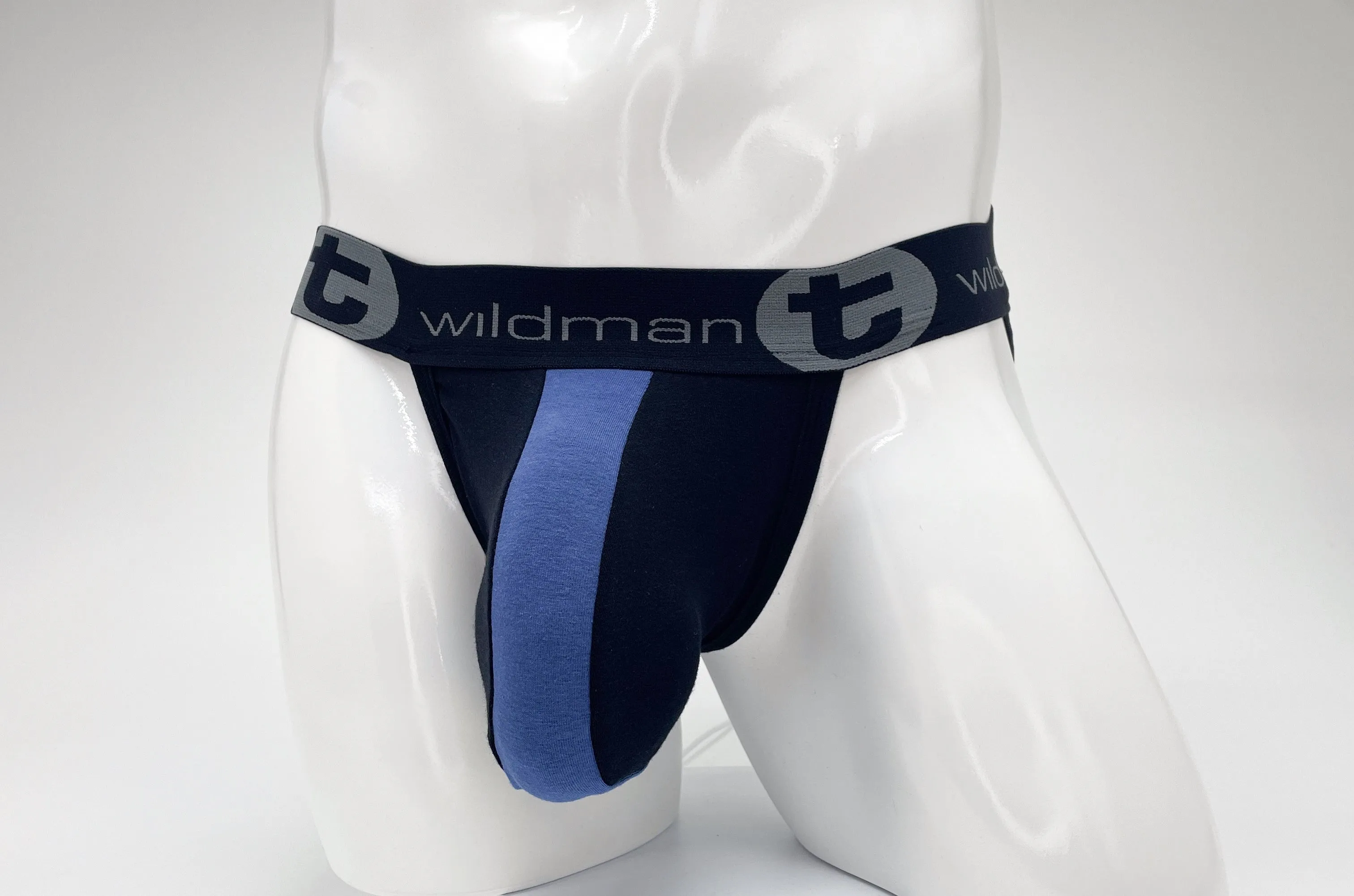 WildmanT Cotton Big Boy Pouch Stripe Jockstrap Black/Royal Blue