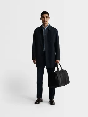 Winston Slim Fit Blue and Navy Micro Puppytooth Rain Mac