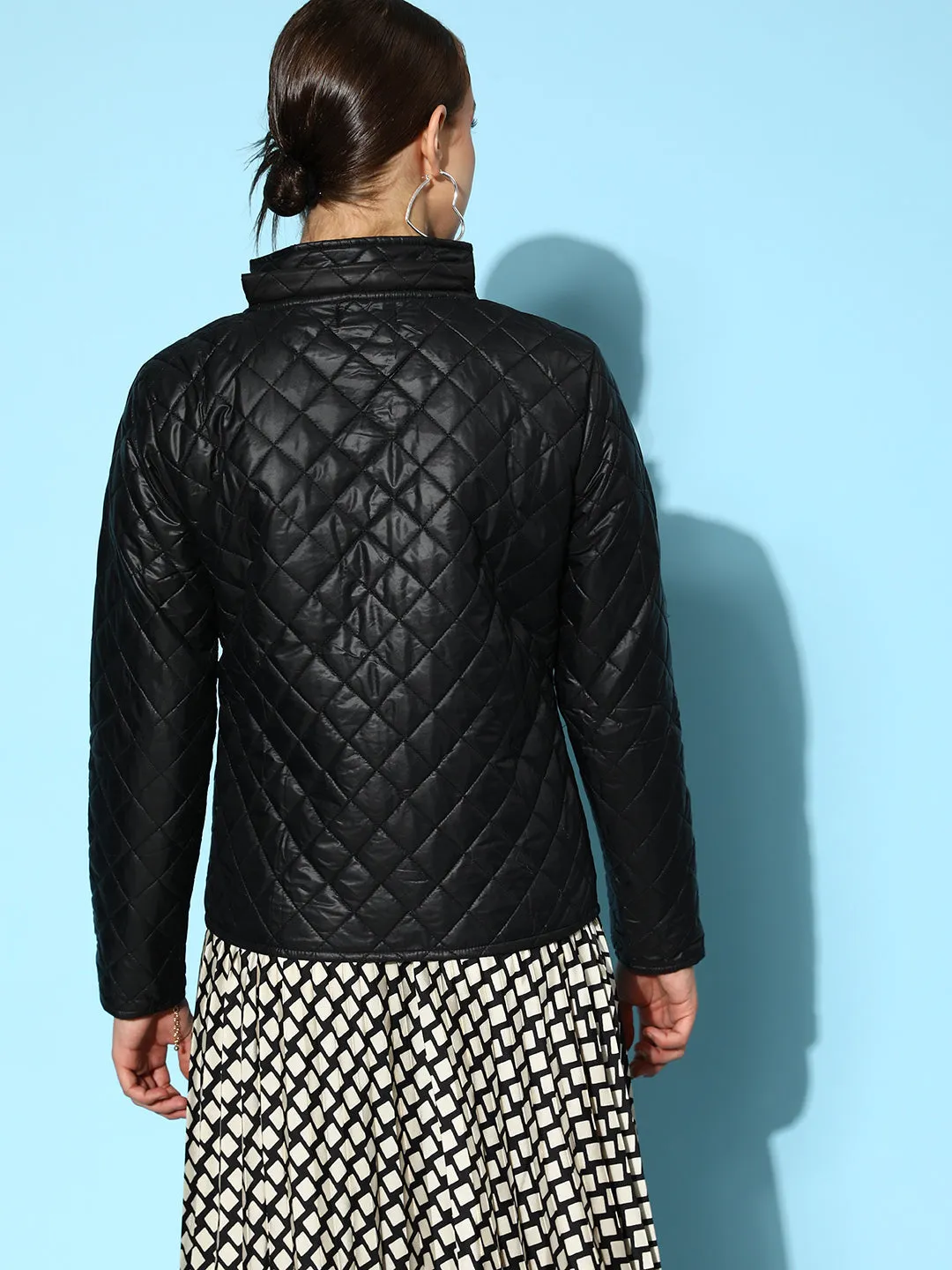 Women Black Quilted Hooded Puffer Jacket