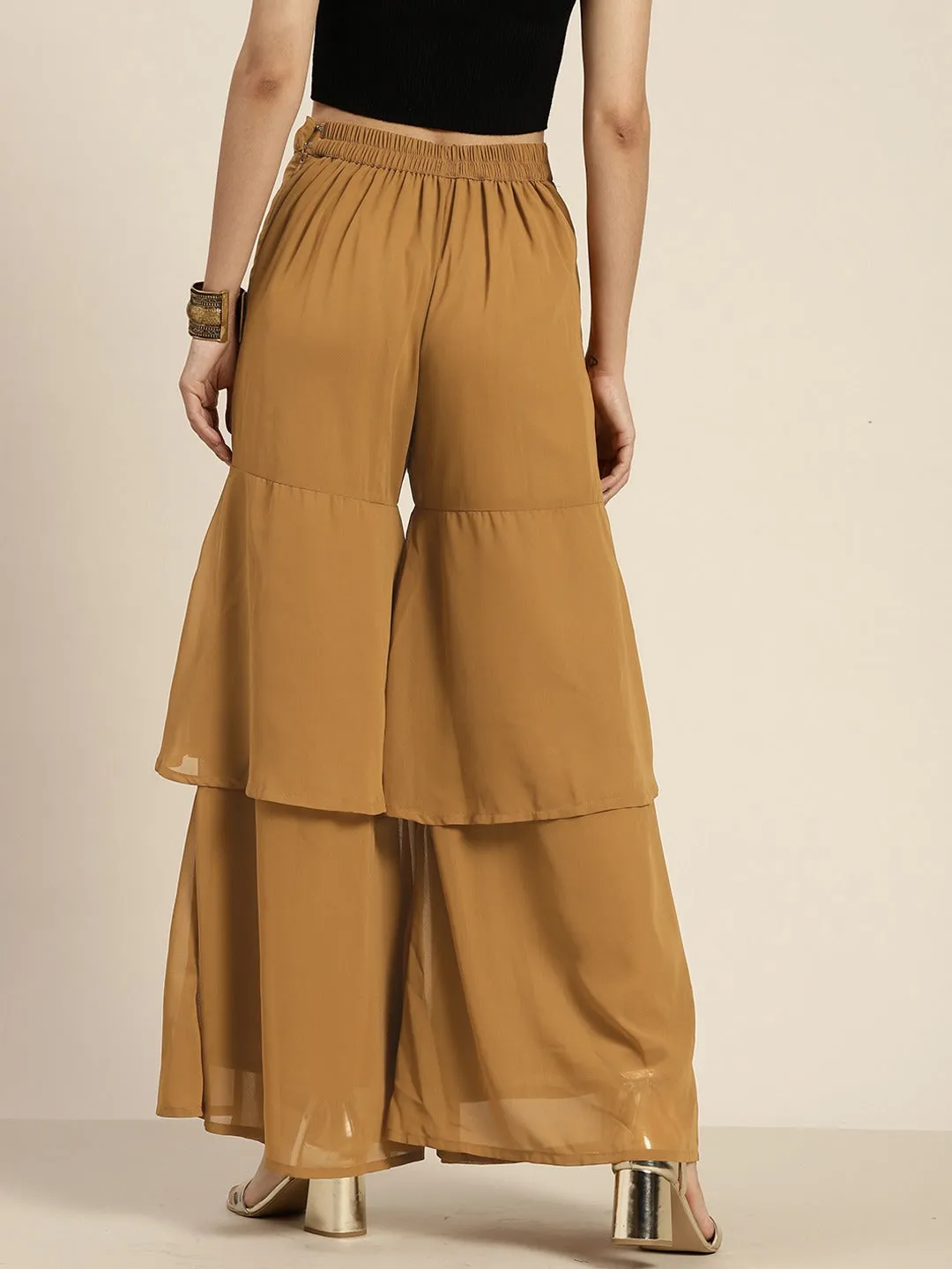 Women Mustard Layered Sharara Pants