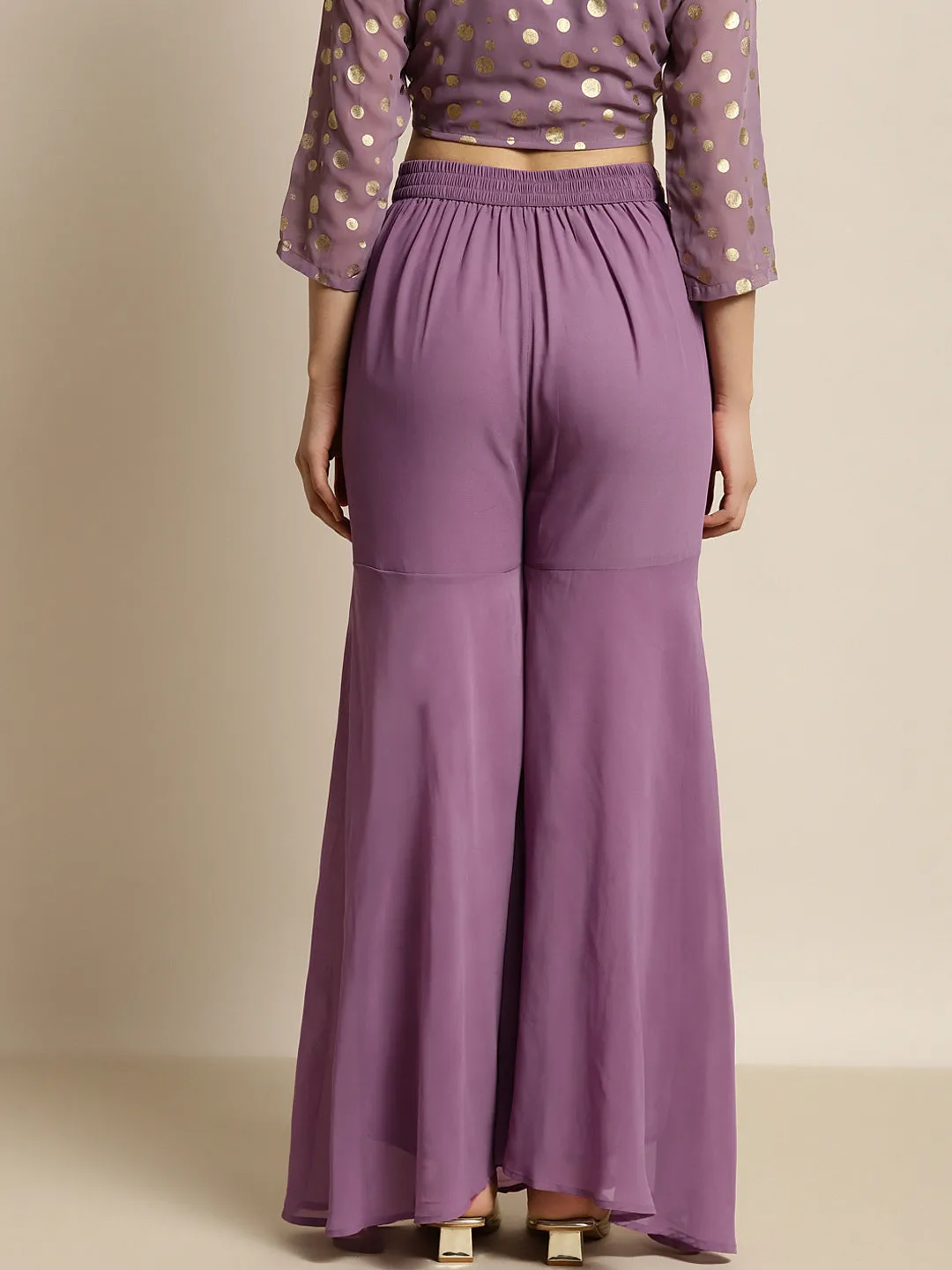 Women Purple Embroidered Waist Flared Sharara Pants