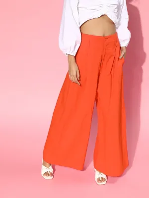 Women Red High Waist Wide Leg Pants