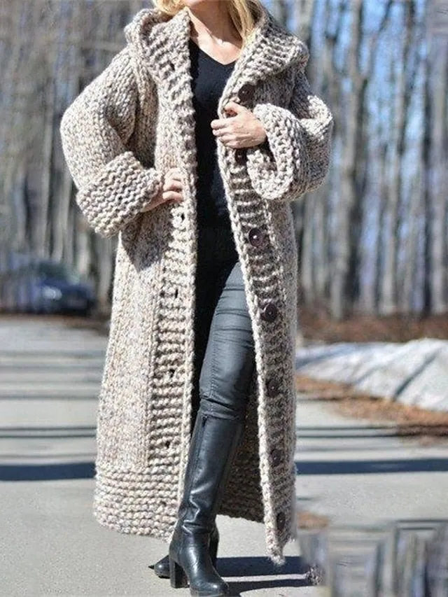 Women's Cardigan Sweater Hooded Chunky Knit