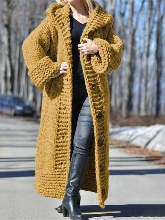 Women's Cardigan Sweater Hooded Chunky Knit