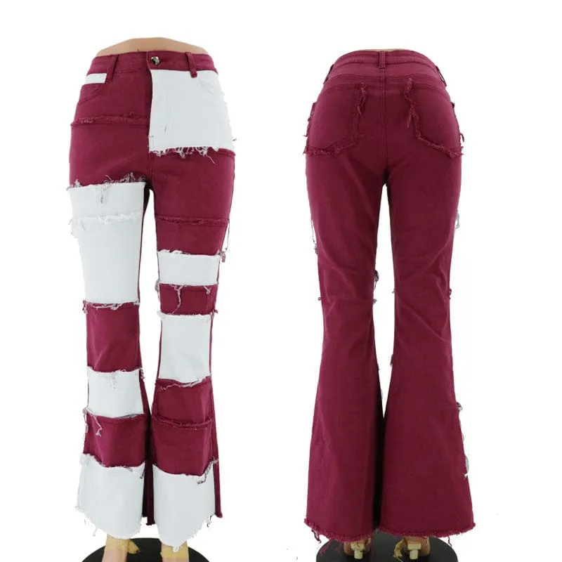 Women's Grunge Contrast Color Splice Flared Pants