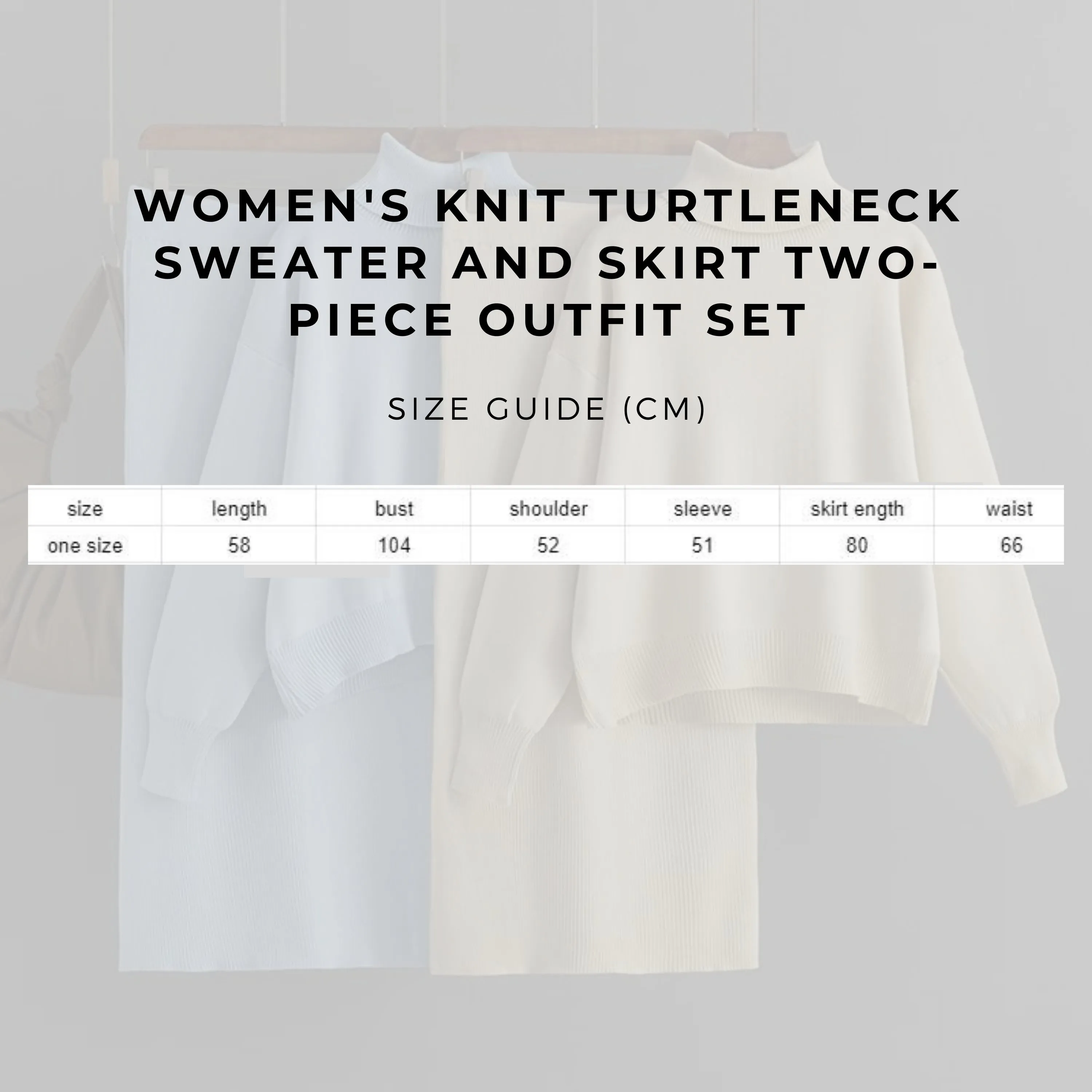 Women's Knit Turtleneck Sweater and Skirt Two-piece Outfit Set