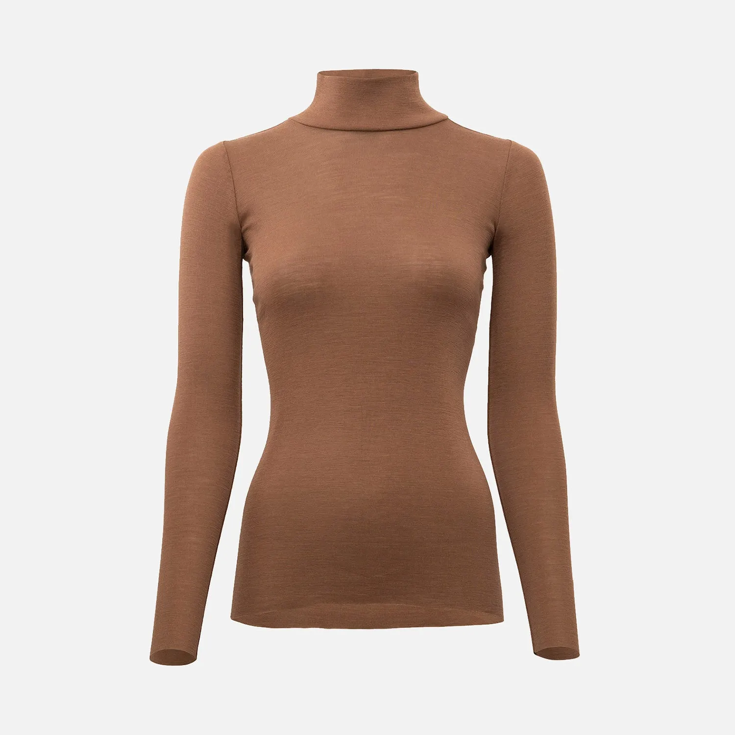 Womens Merino Wool Vakrast Roll Neck Top - Toffee