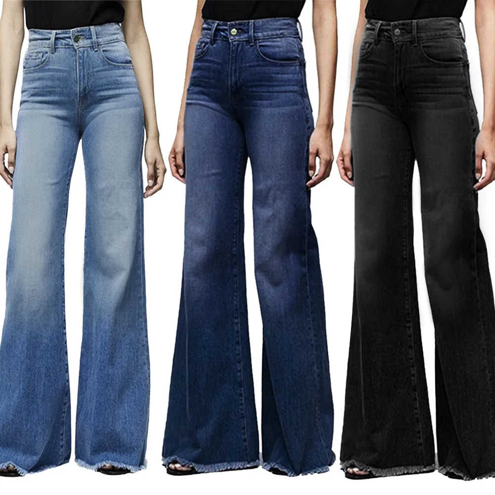 Womens Slim fit flared trousers girls denim trousers