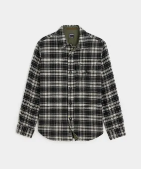 Wool Plaid Utility Shirt Jacket in Black