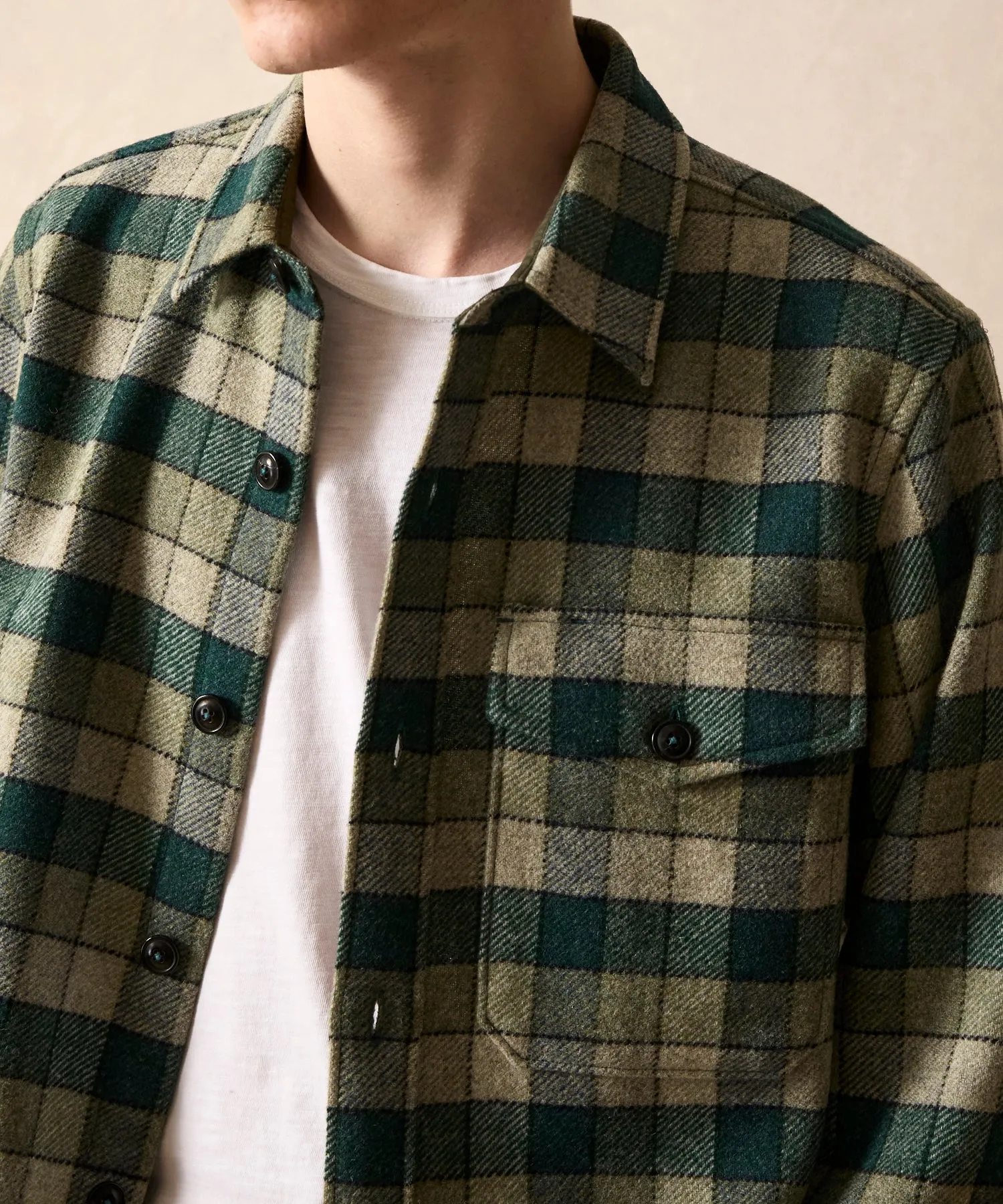 Wool Plaid Utility Shirt Jacket in Grey