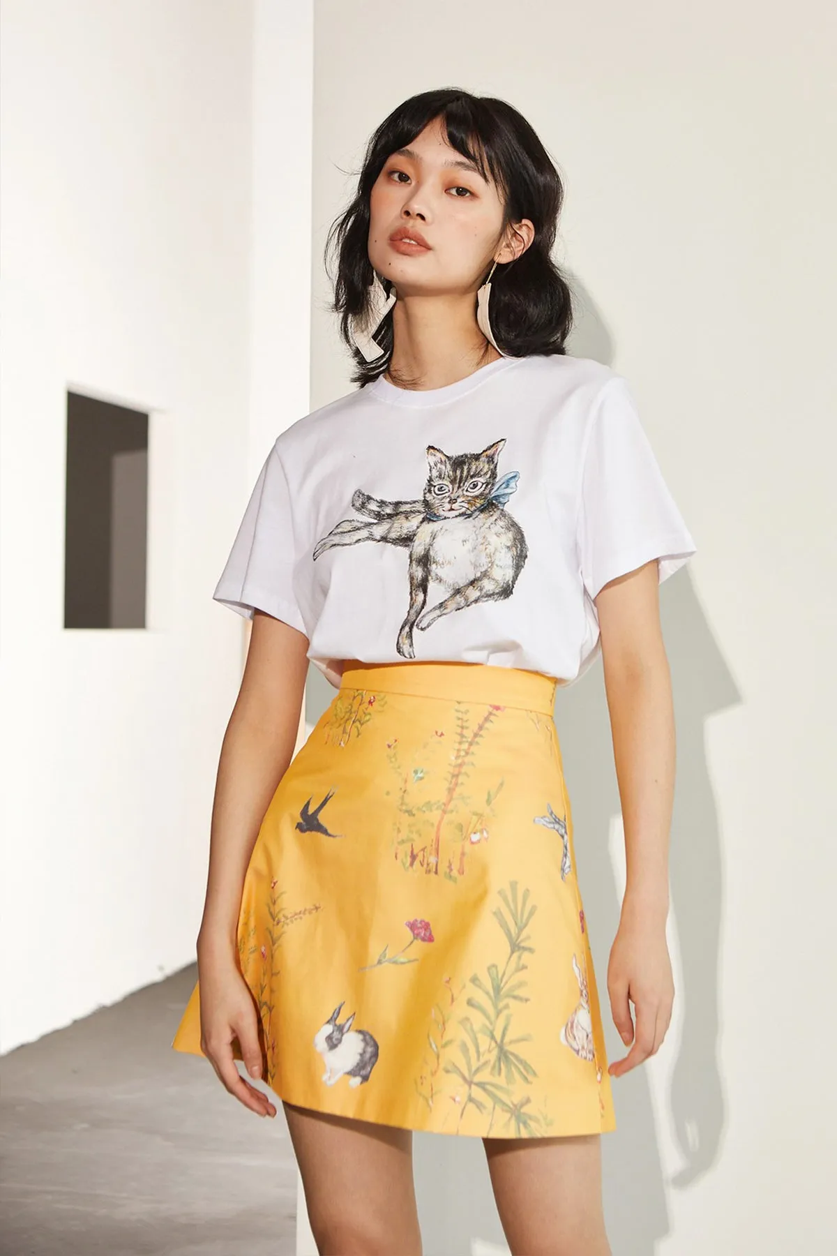 XUNRUO | Yellow Animal Print Skirt