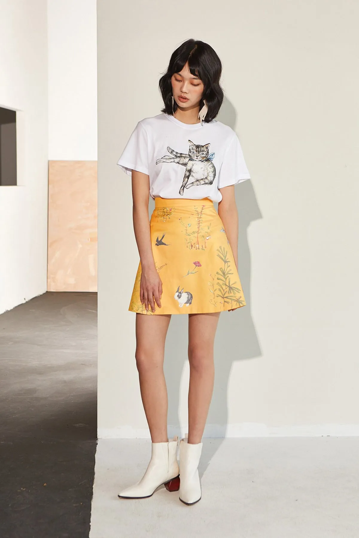 XUNRUO | Yellow Animal Print Skirt