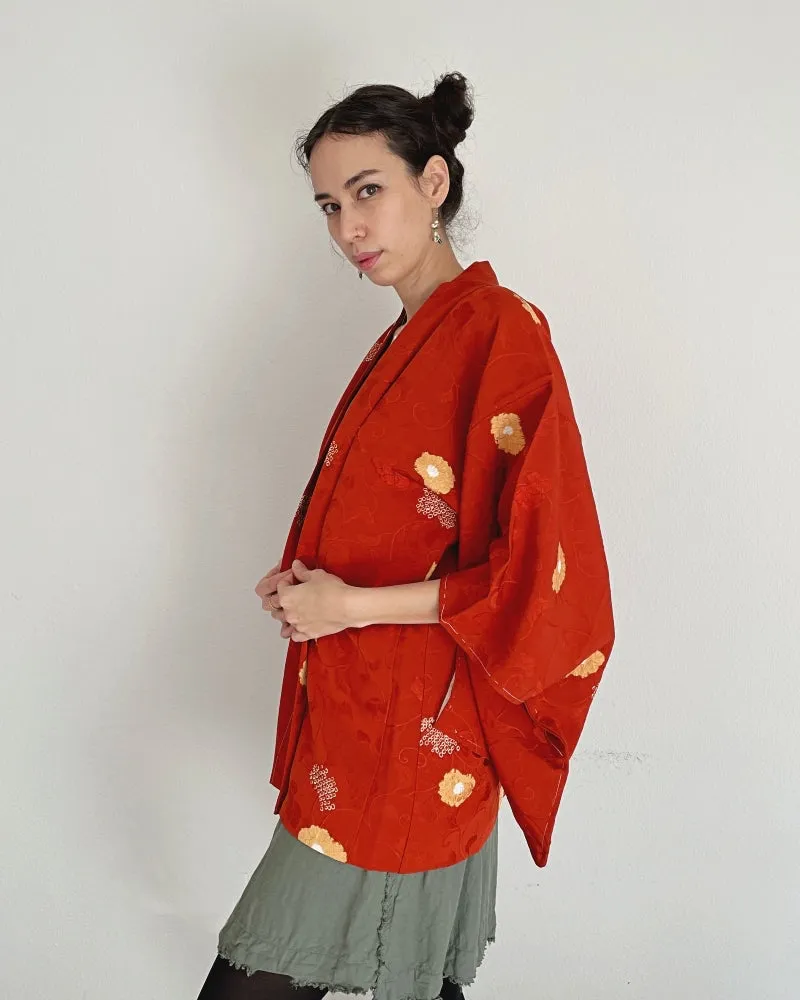 Yellow camellia Haori Kimono Jacket