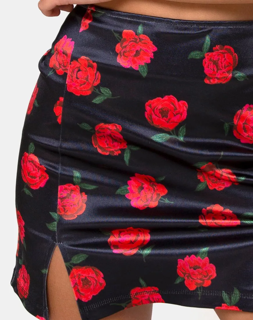 Zida Mini Skirt in Satin Stretch Last Rose Black